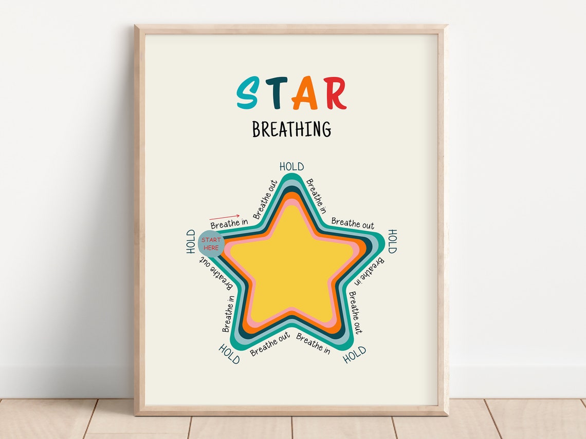 Star Breathing Exercise Kids Mindfulness Calm Down Corner Chart Poster