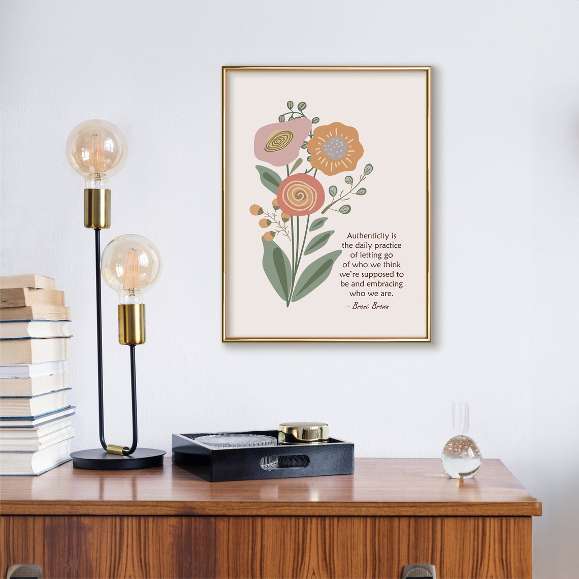 Brene Brown Authenticity Quote Boho Floral Blooms Therapy Poster - Image 2