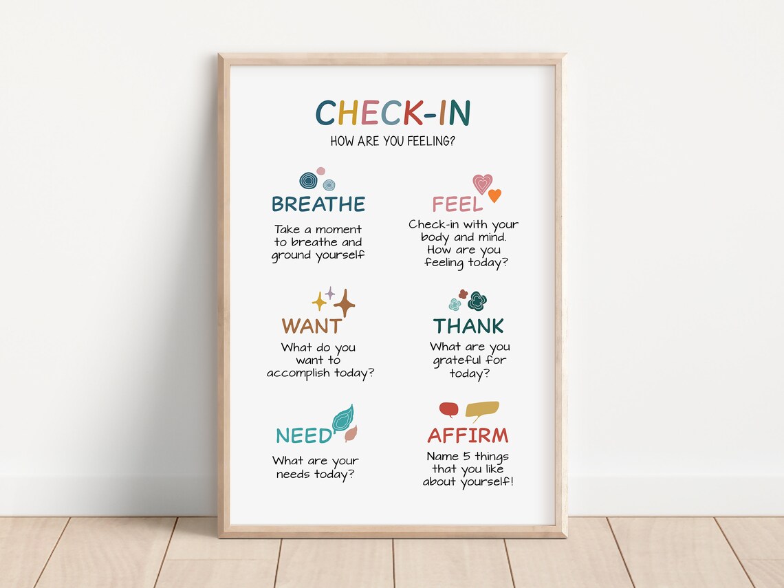 Daily Check In Poster, Mental Health Office Decor