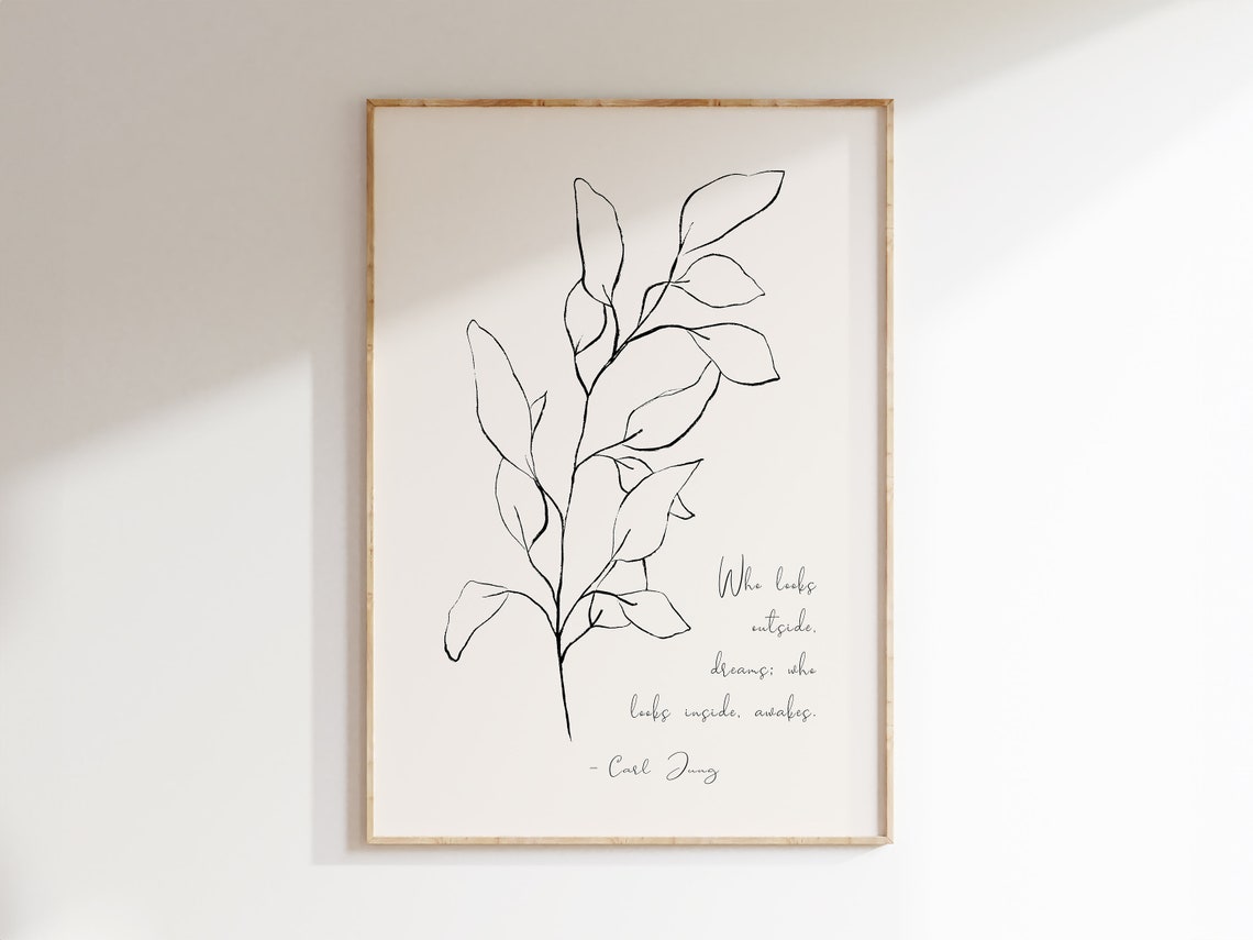 Carl Jung Dream Quote Botanical Line Art Self Discovery Poster