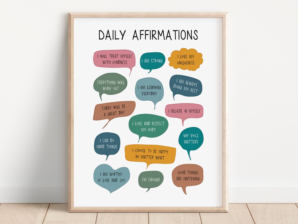 Daily Affirmations Mental Health Poster School Psychologist School Social Worker Positive Affirmation Daily Check In Note To Self - Image 2