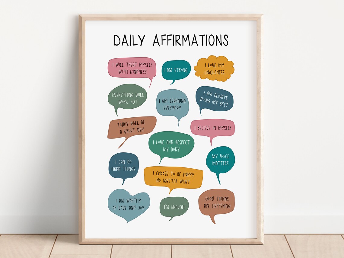 Daily Affirmations Poster Colorful Speech Bubbles Kids Therapy Decor - Image 2