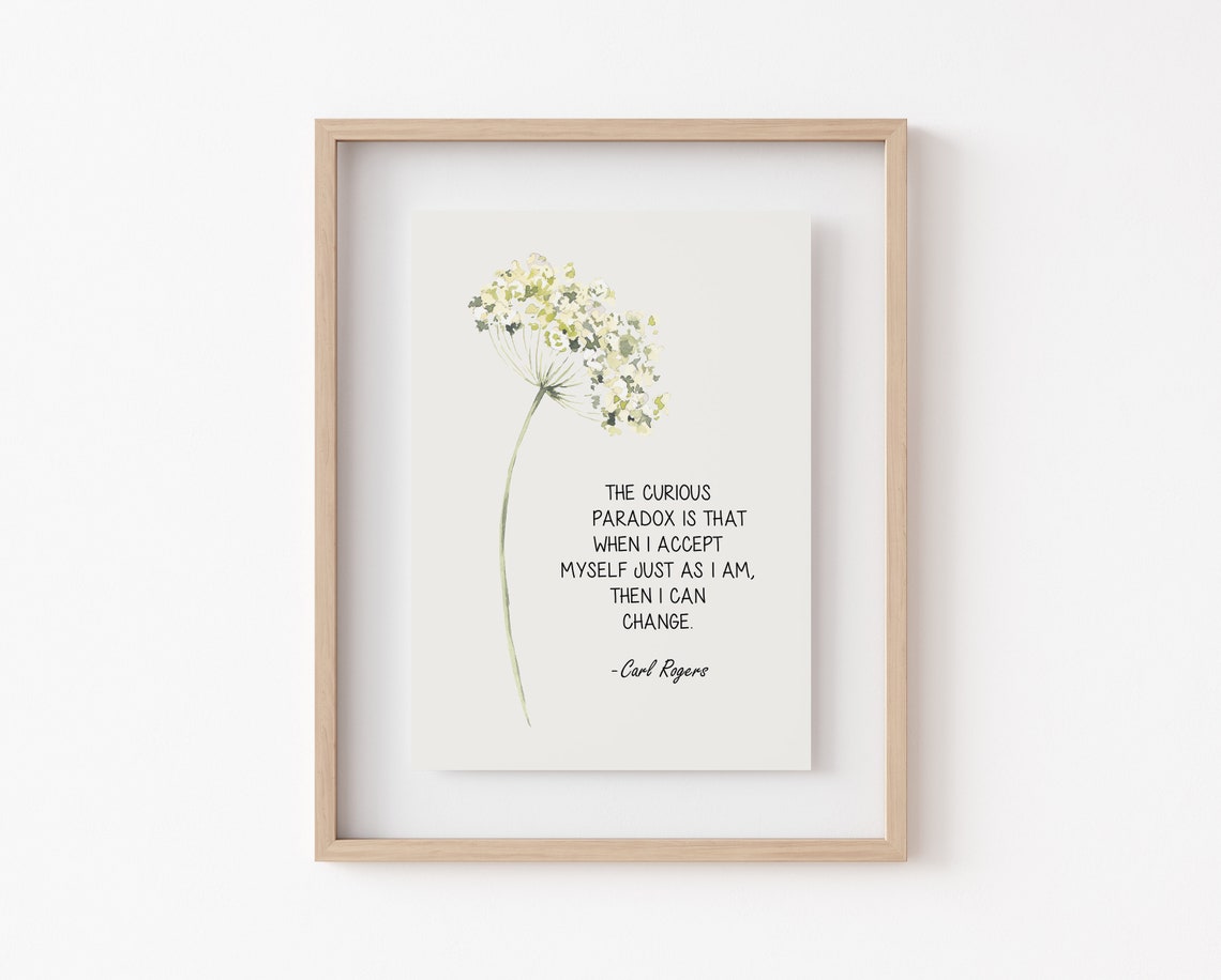 Carl Rogers The Curious Paradox Accept Myself Floral Quote Art Poster - Image 2