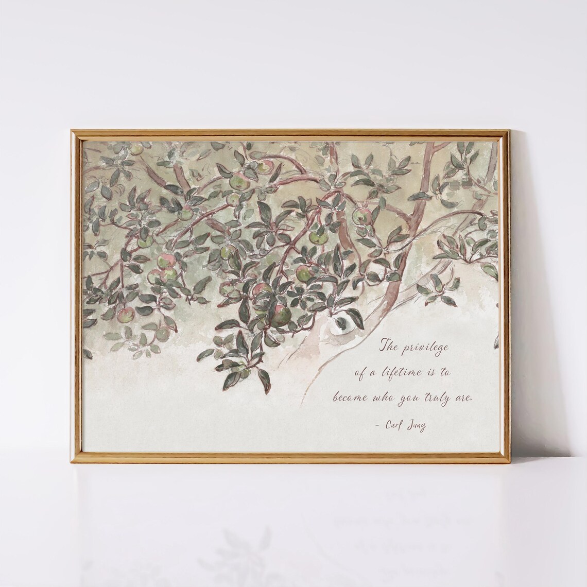 Carl Jung Become Who You Truly Are Watercolor Apple Tree Poster - Image 3