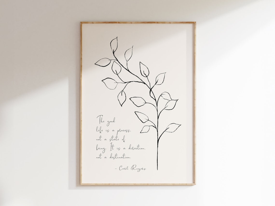 Carl Rogers Good Life Quote Line Art Leaf Branch Minimal Poster