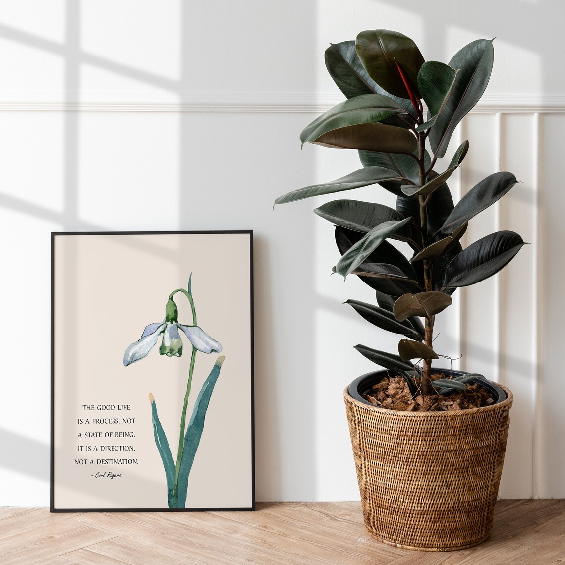Carl Rogers Good Life Quote Watercolor Snowdrop Flower Poster - Image 2