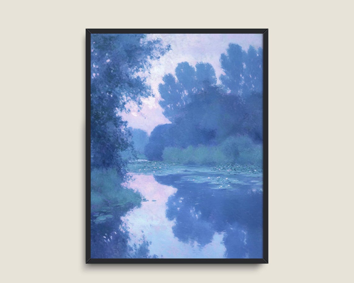 Purple Water Lilies On Pond Impressionist Style Botanical Poster - Image 3