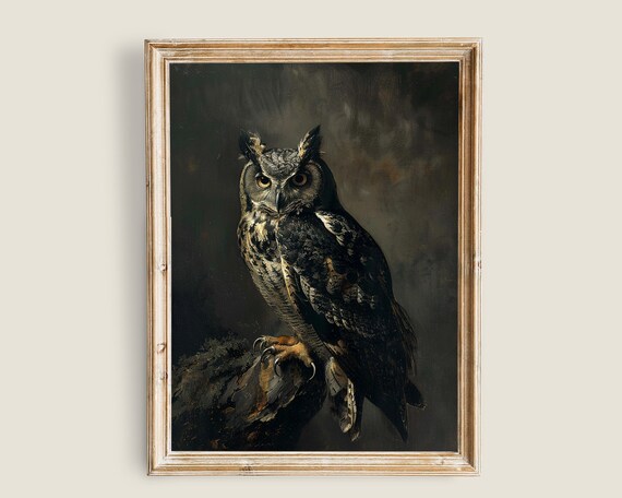 Vintage Owl Painting Dark And Moody Wall Art Dark Academia Decor Art Nature Animal Wall Decor Owl Painting