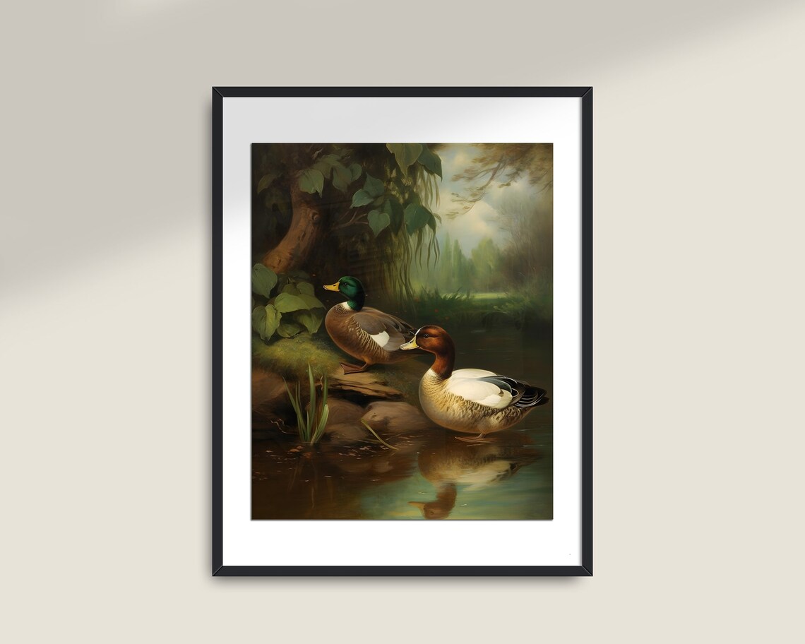 Antique Duck Painting, Dark Academia Animal Art - Image 2