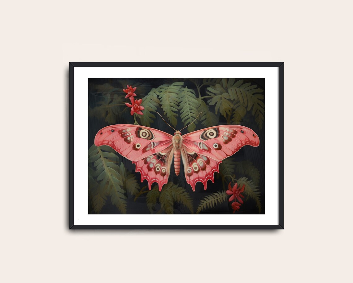 Pink Butterfly Moth Vintage Botanical Art Print - Image 2