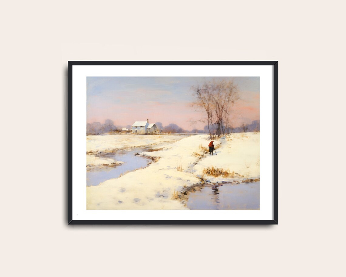 Winter Landscape Vintage Painting Art Print - Image 2
