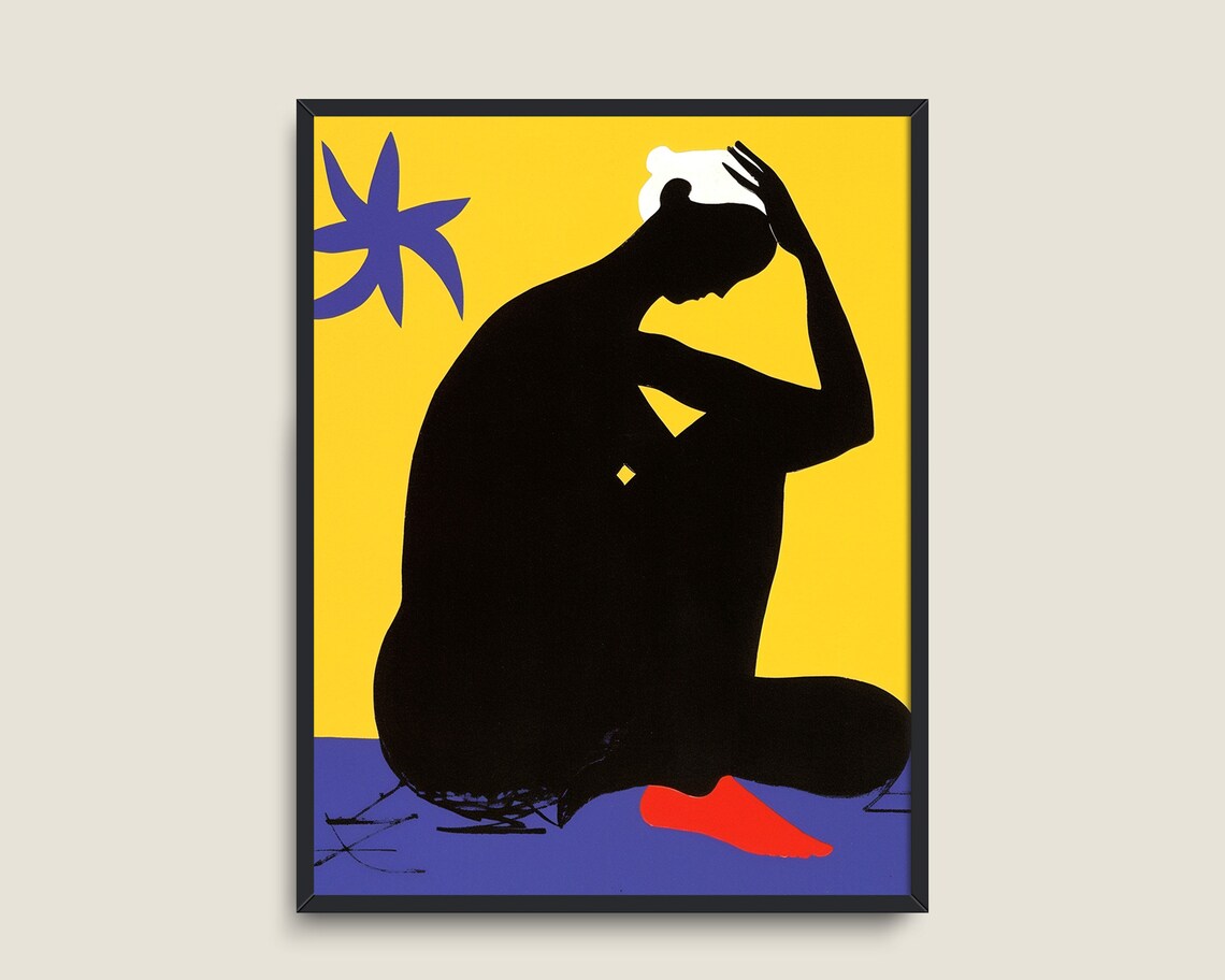 Abstract Black Silhouette Woman Yellow Bold Modernist Art Poster - Image 3