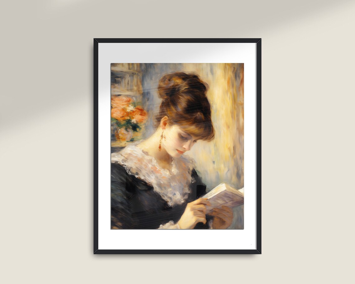 Woman Reading Book Lace Collar Impressionist Vintage Portrait Wall Art - Image 2