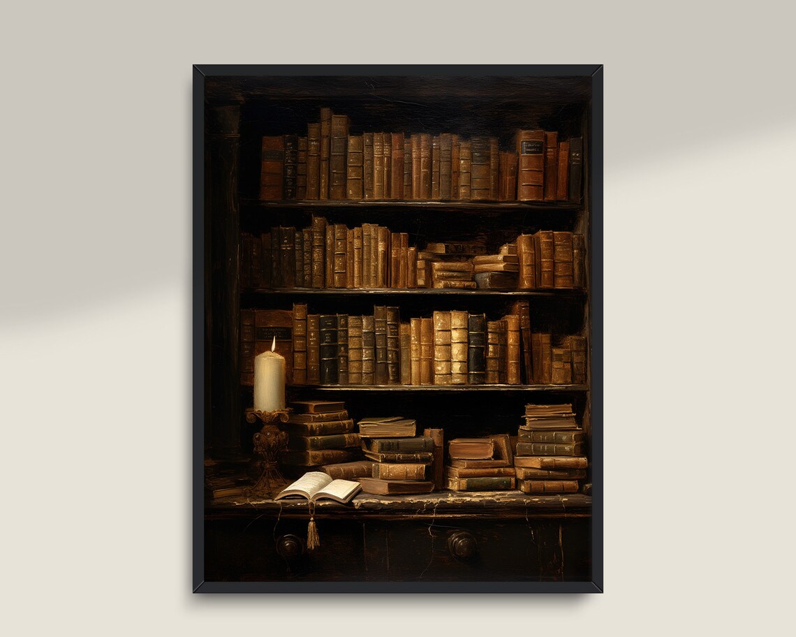 Victorian Library Books Art Print, Dark Academia Decor - Image 3