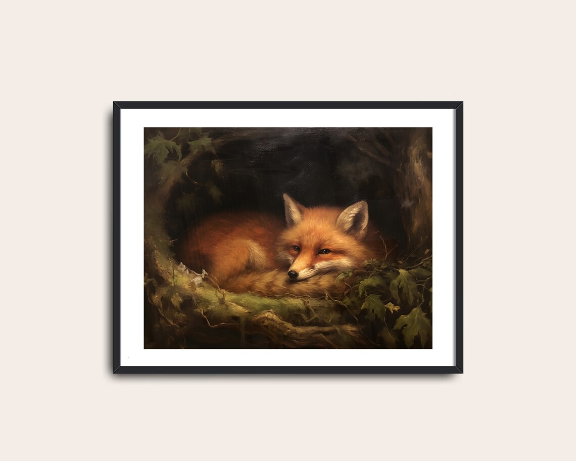 Sleeping Red Fox Vintage Animal Art Print - Image 2
