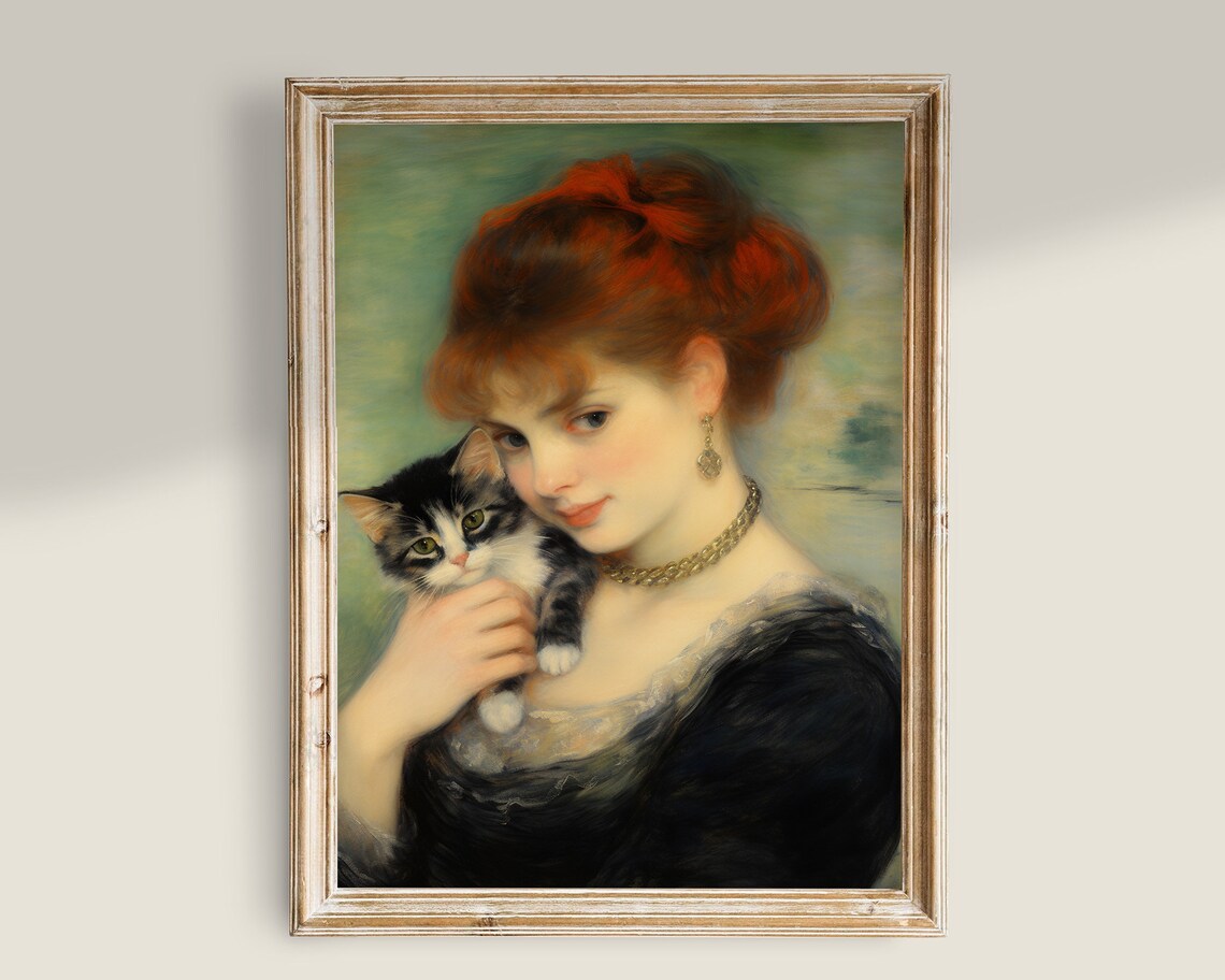 Woman With Cat Vintage Portrait Art Print