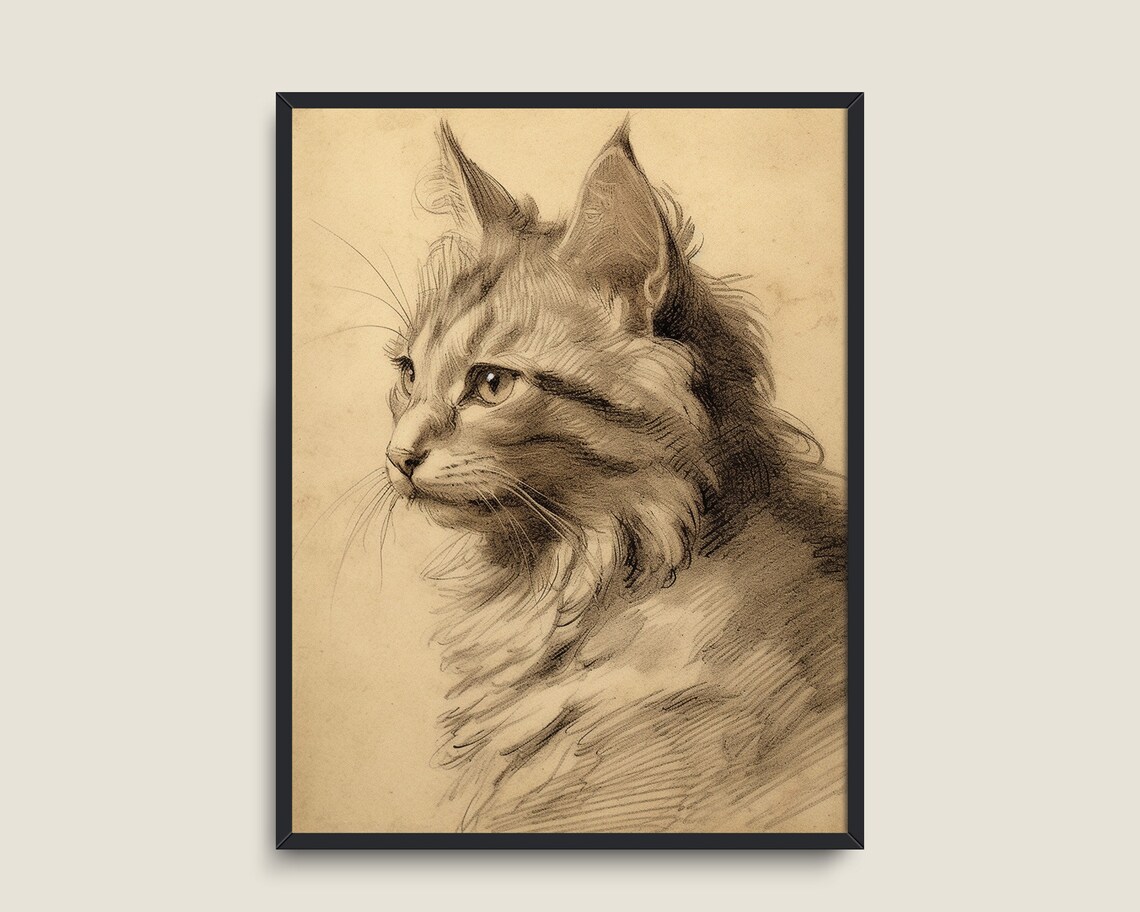 Vintage Cat Sketch Prints, Farmhouse Animal Art - Image 3