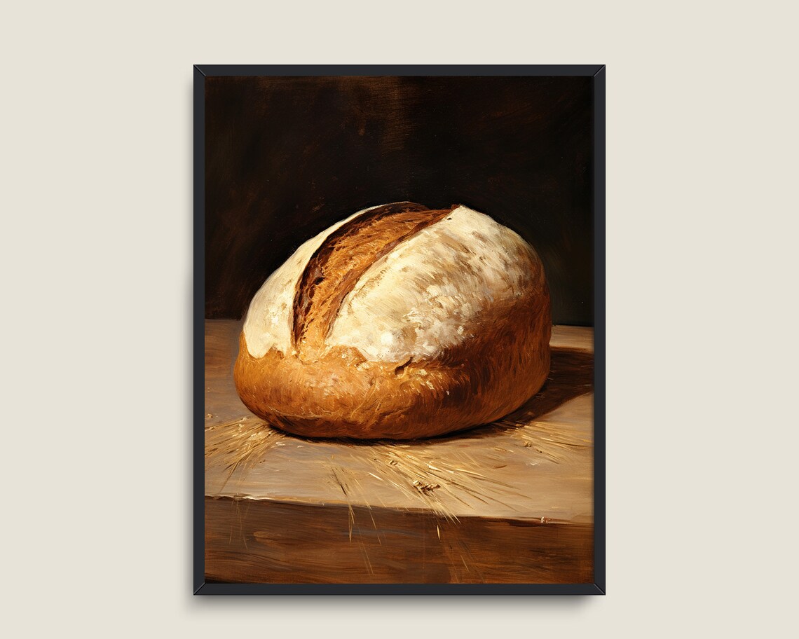 Rustic Sourdough Bread Loaf Still Life On Wooden Table Vintage Poster - Image 3