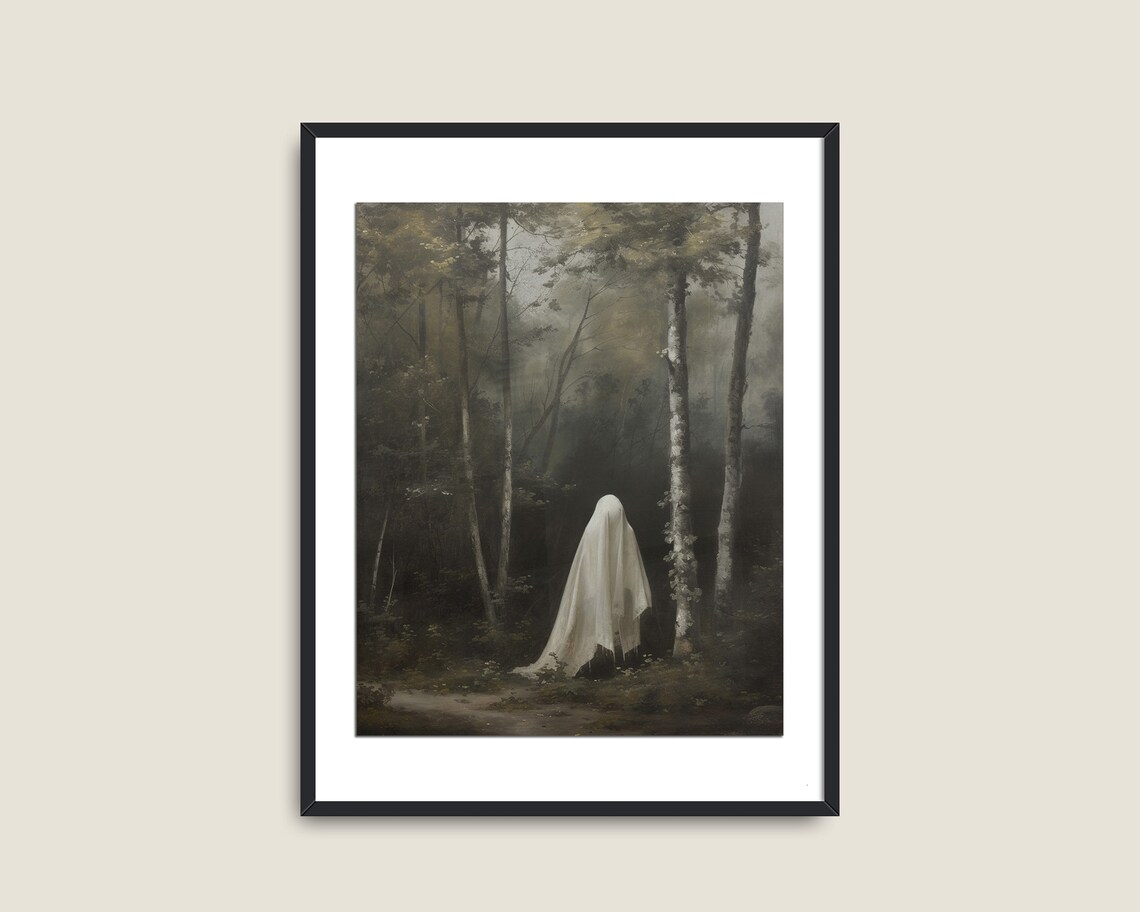 Ghost in Misty Forest Spooky Vintage Halloween Goth Art Poster - Image 2