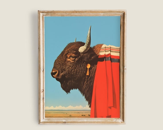 Vintage Bison Painting, Western Americana Art Print