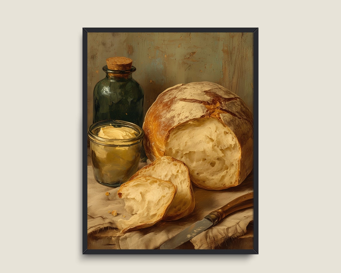 Fresh Bread With Butter Jar Rustic Country Kitchen Still Life Poster - Image 3