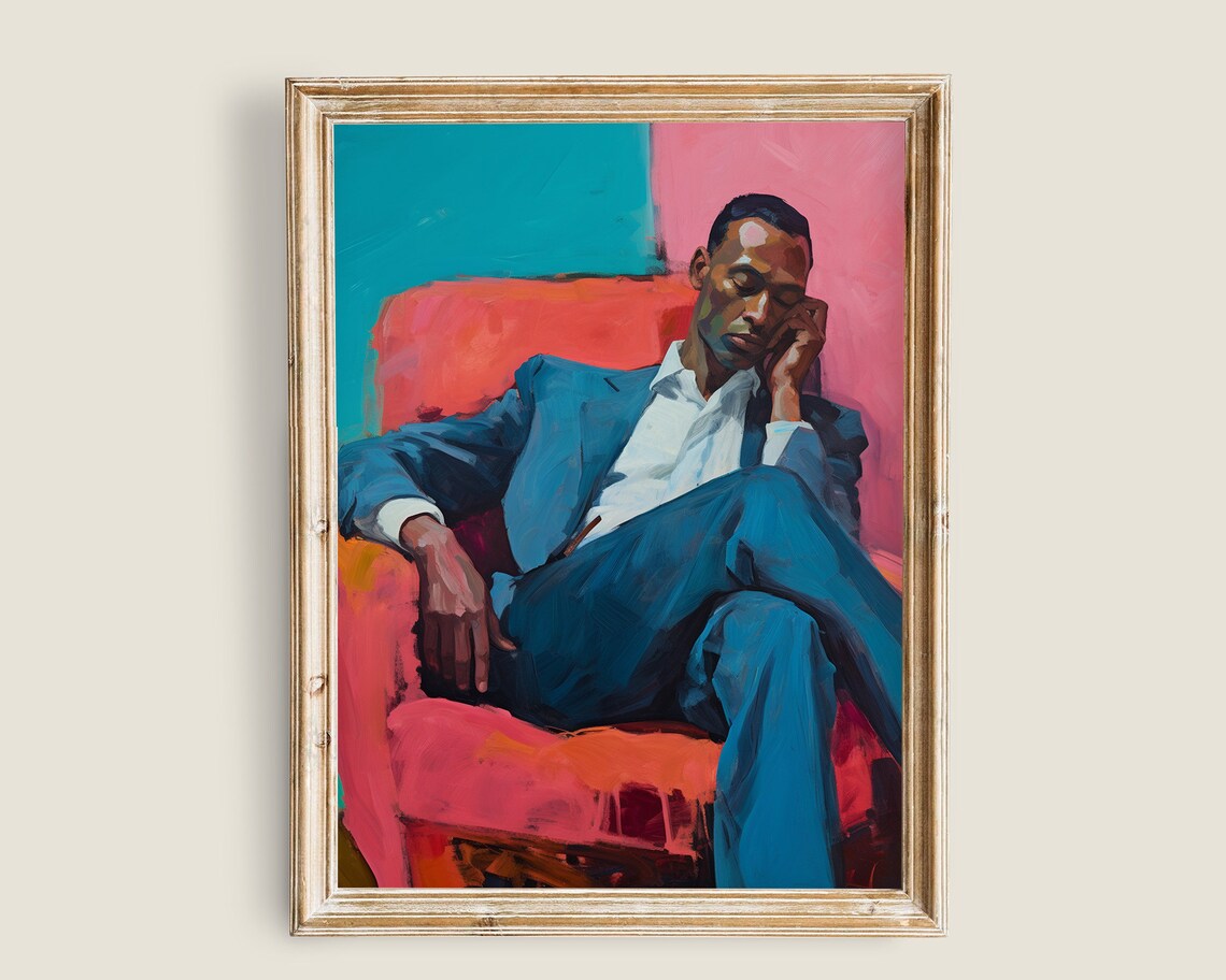 Black Gentleman Portrait, Vintage Mid-Century Art Print