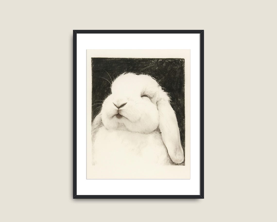 Cute Bunny Prints Antique Animal Decor Farmhouse Art Rabbit Illustration Nursery Vintage Art