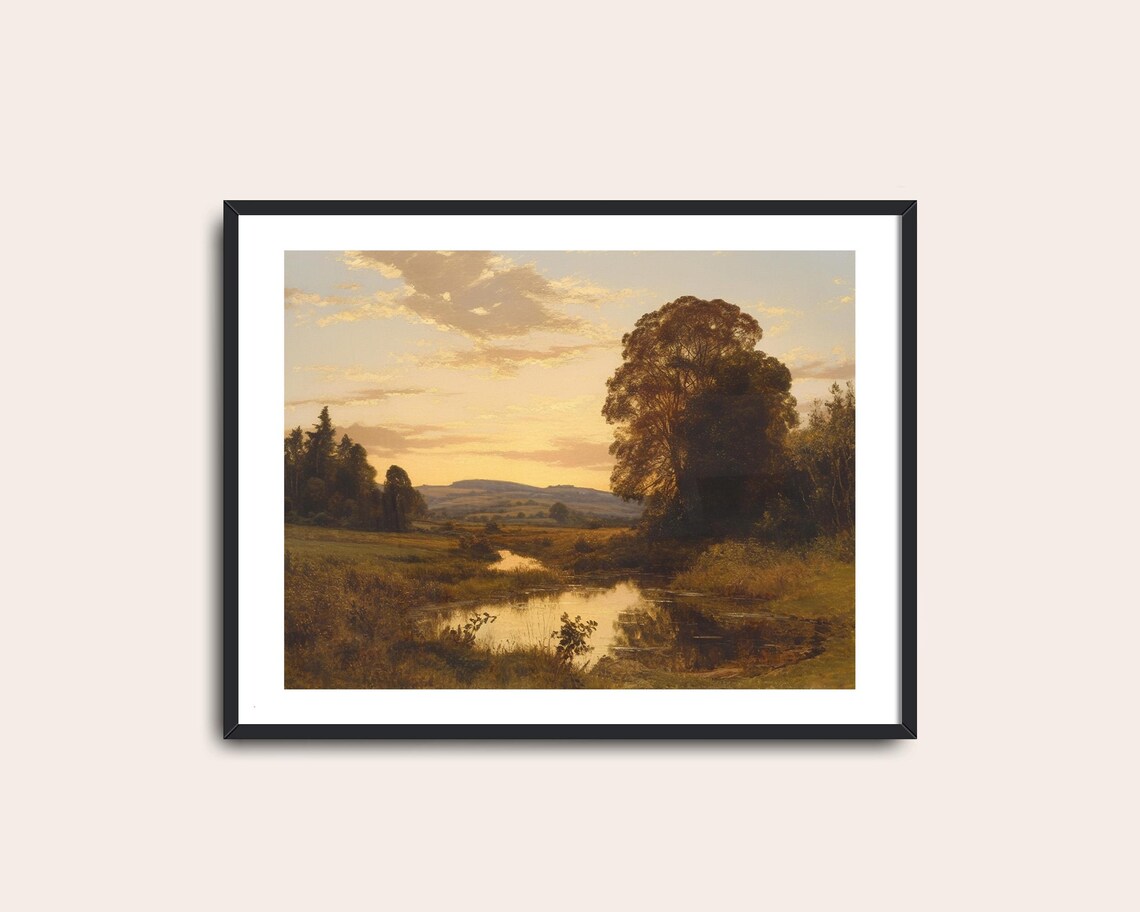 Golden Sunset River Meadow Landscape Vintage Countryside Poster - Image 2