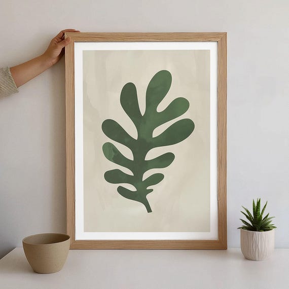 Green Leaf Abstract Poster Matisse Inspired Wall Art Botanical Print
