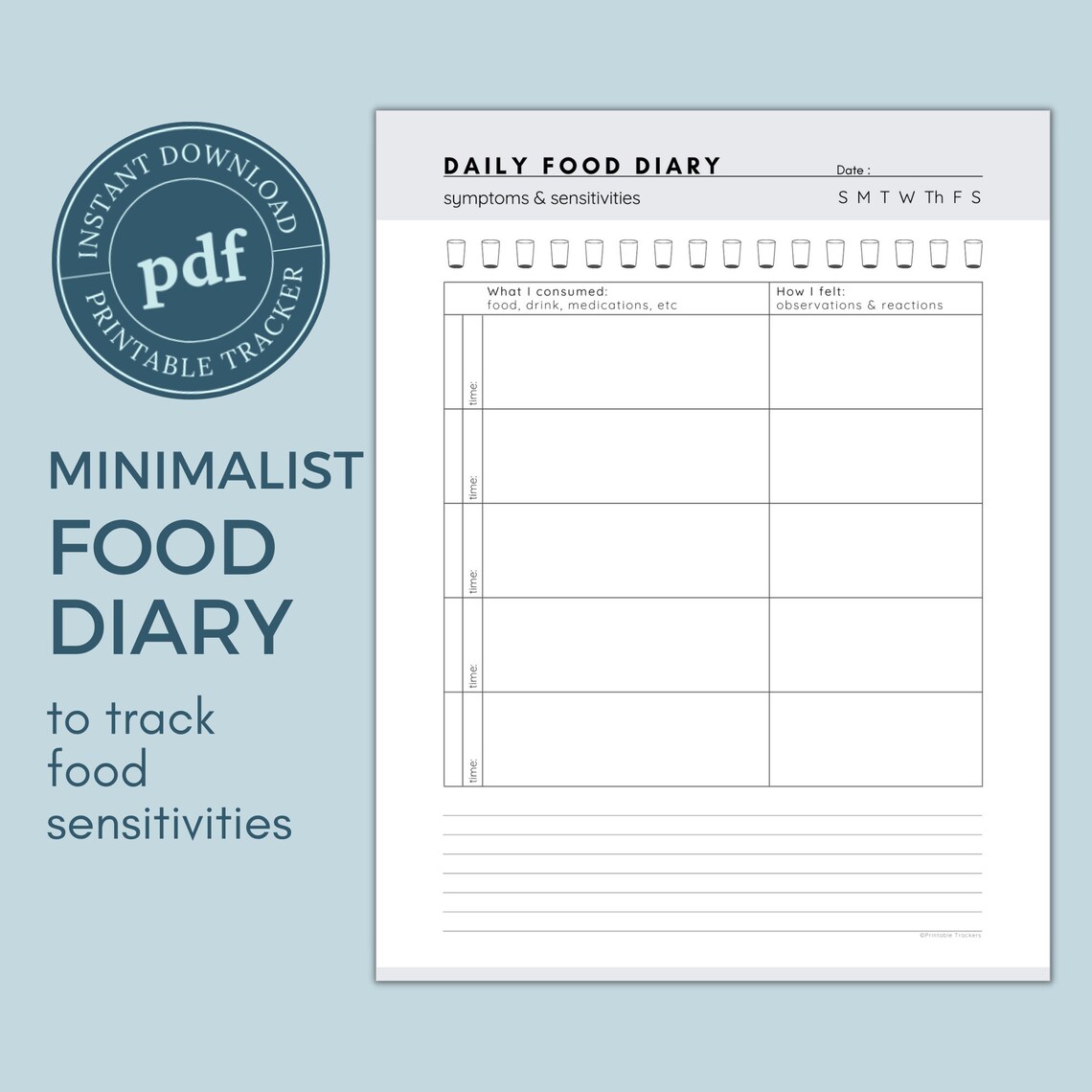 Food Sensitivities Journal, Minimalist Planner Inserts