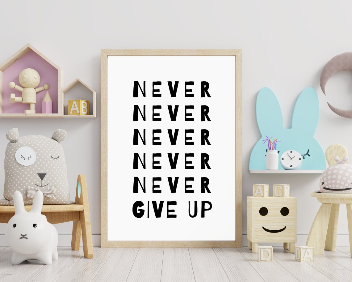 Never Give Up Motivational Quote Art Print, Minimalist - Image 3