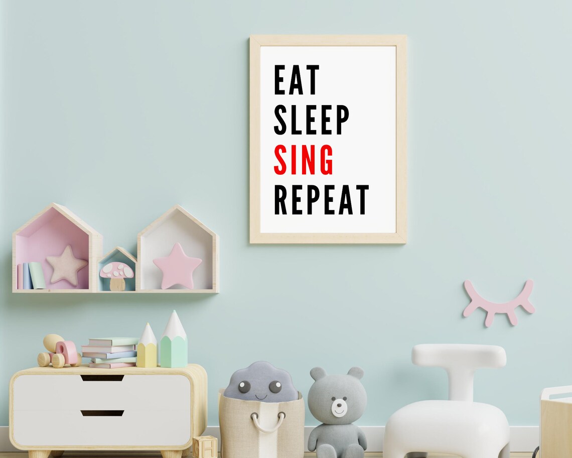 Eat Sleep Sing Repeat Quote Bold Typography Music Lover Singer Wall Art Poster - Image 2