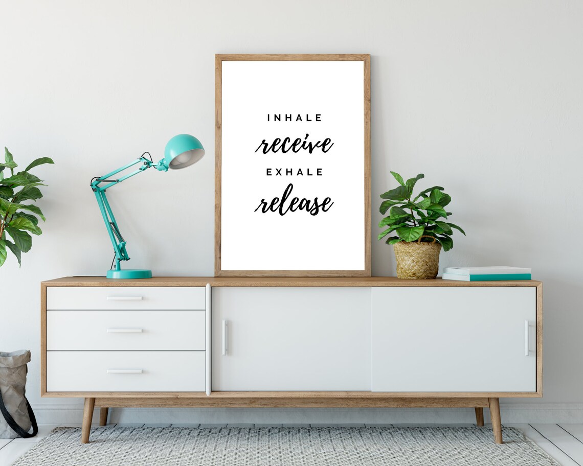 Inhale Exhale Black and White Yoga Mindfulness Art Print - Image 3