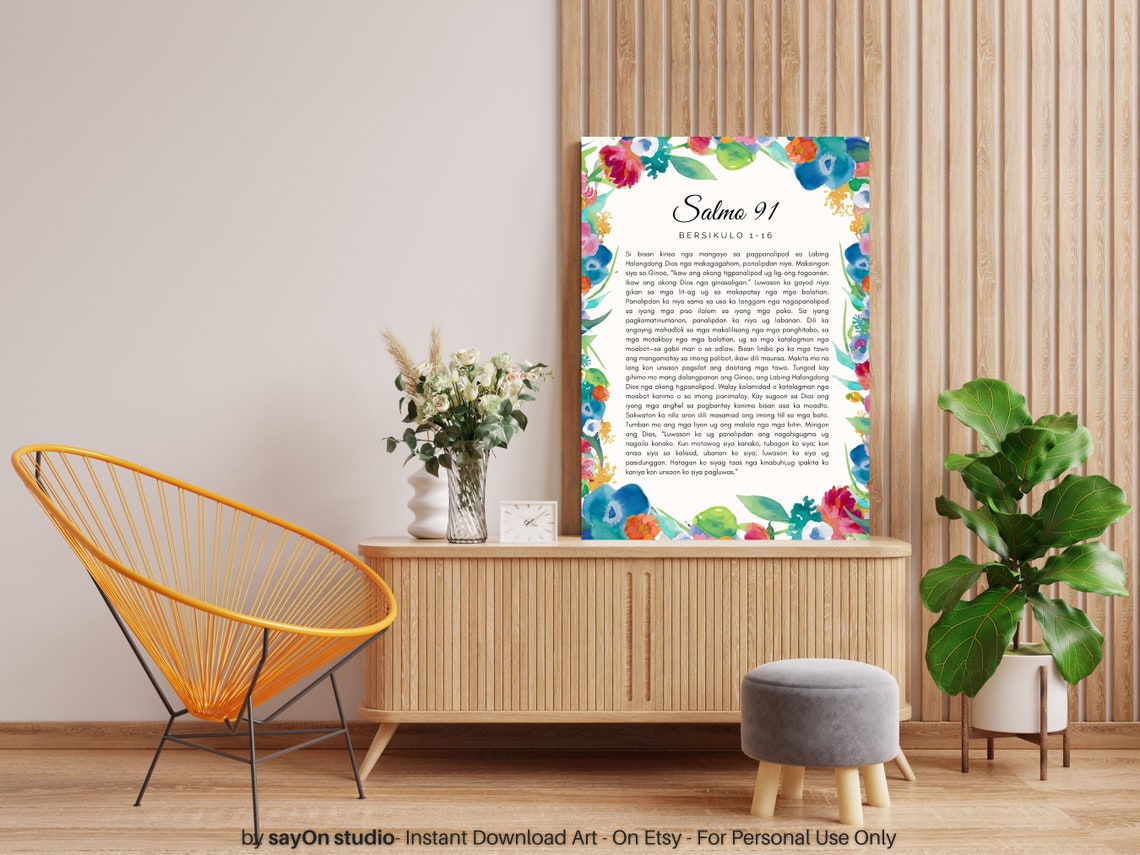 Filipino Prayer Salmo 91 Home Wall Art Decor In Floral Blue - Image 2
