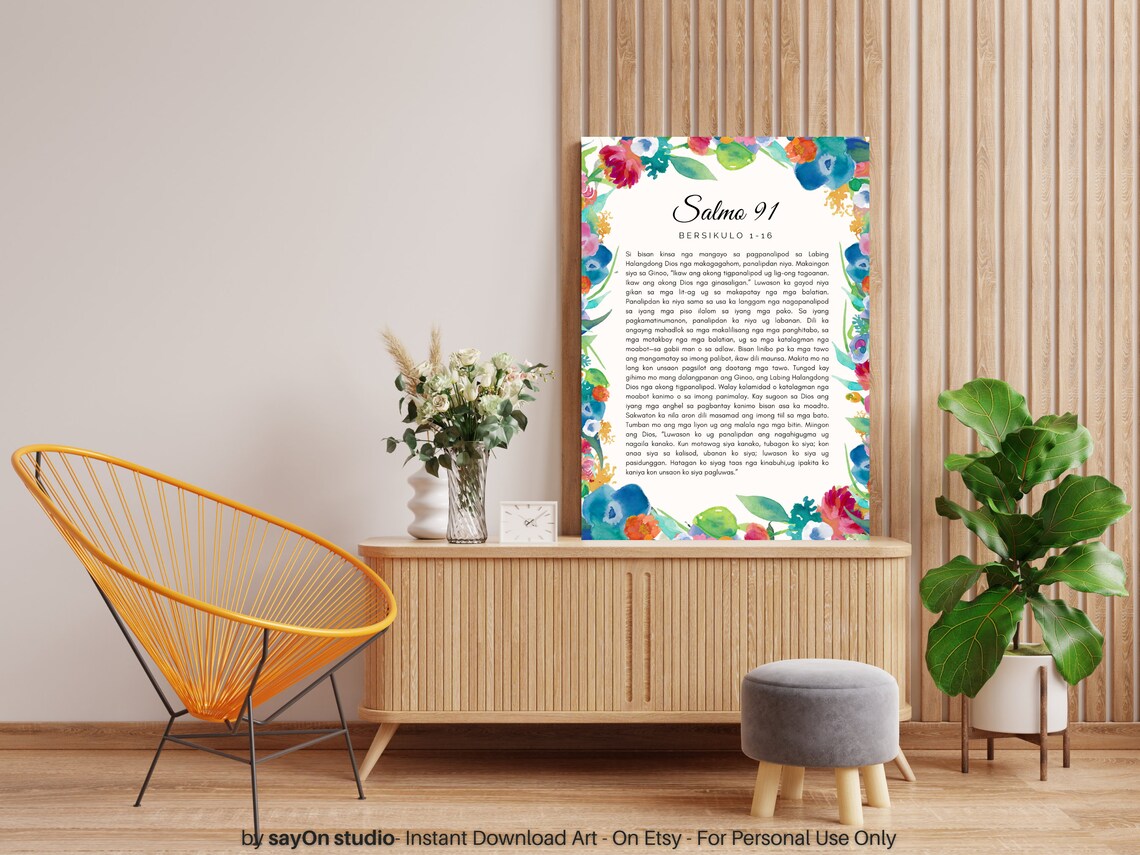 Salmo 91 Filipino Prayer Psalm 91 Verses Floral Watercolor Wall Poster - Image 2
