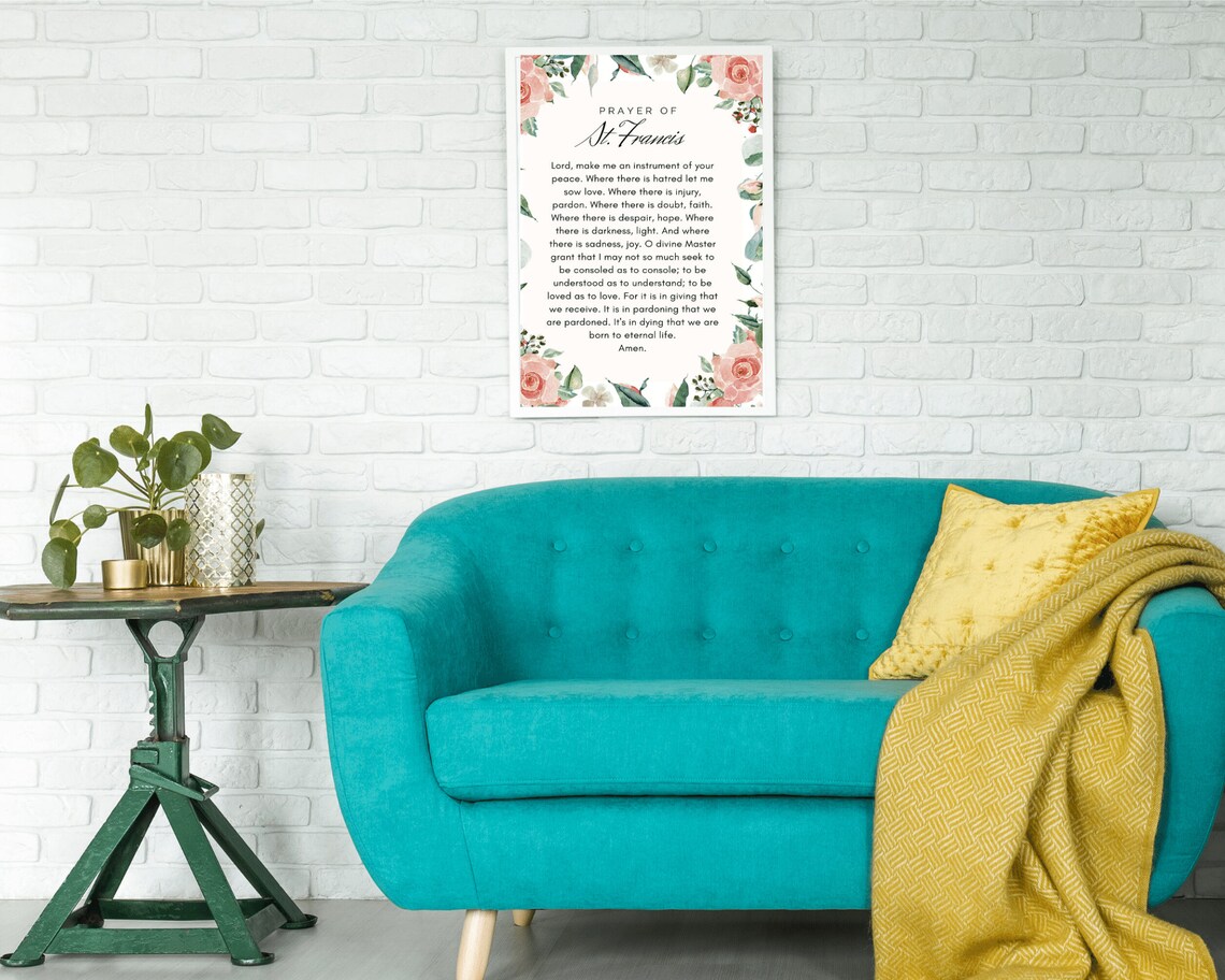 Prayer Of St Francis Of Assisi Floral Blush Pink Faith Quote Poster - Image 5