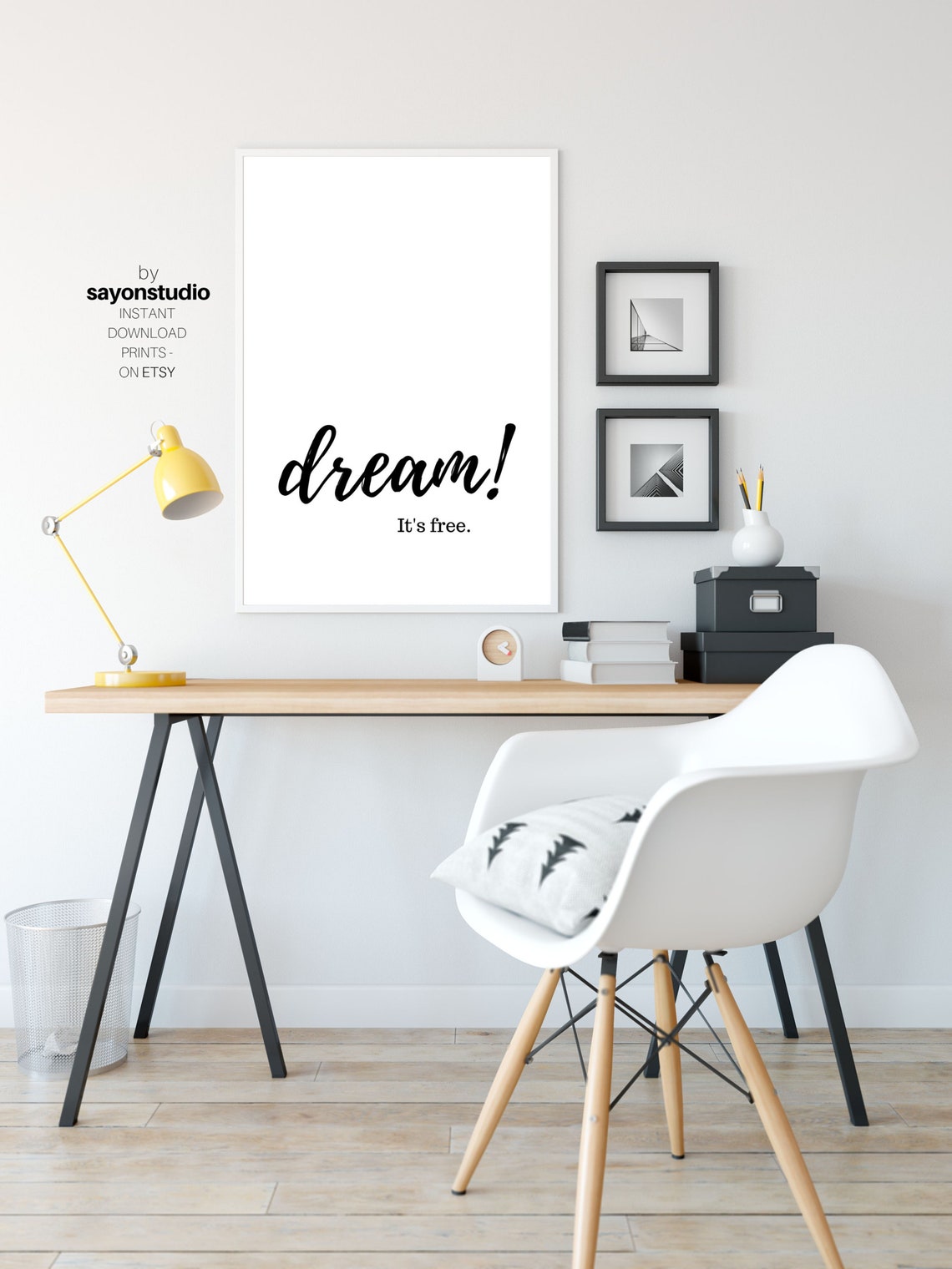 Dream It Is Free Script Quote Minimalist Black and White Wall Poster - Image 2