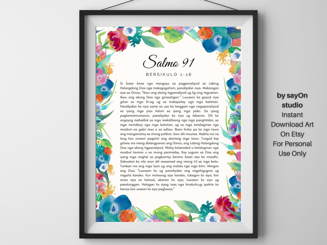 Filipino Prayer Salmo 91 Home Wall Art Decor In Floral Blue
