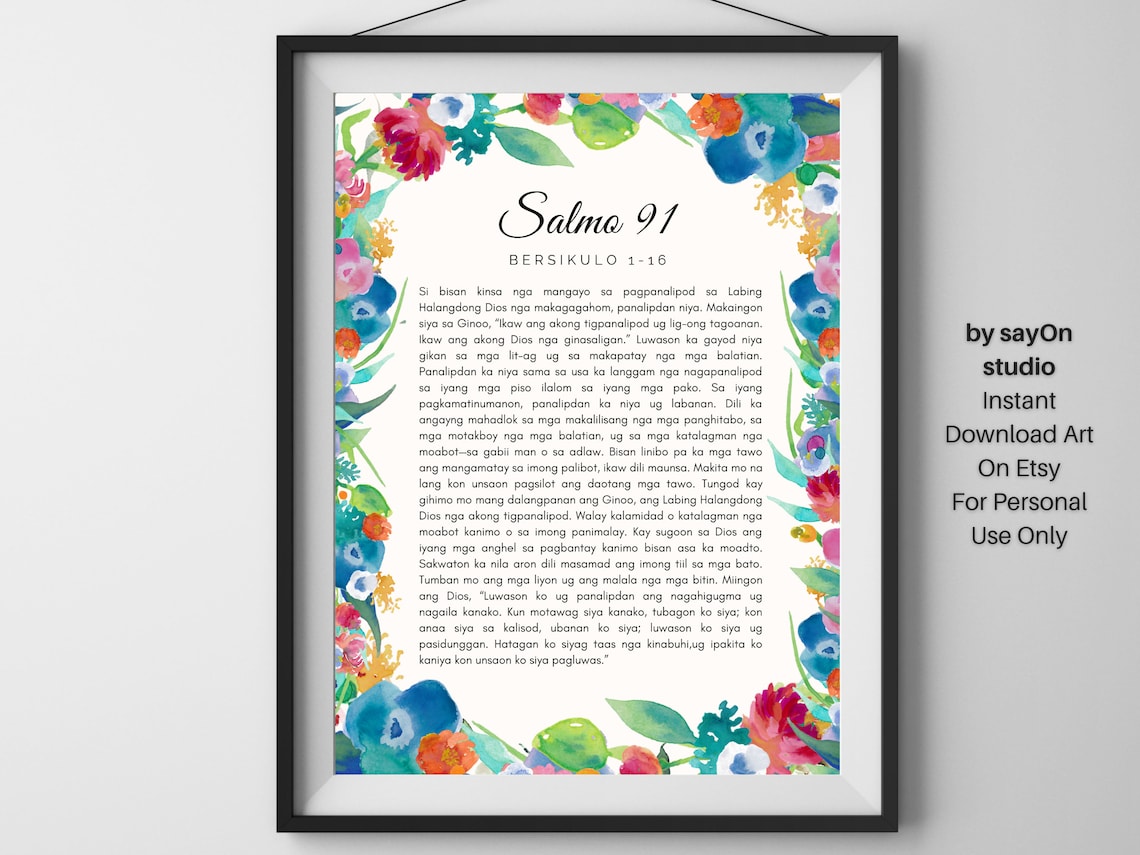 Salmo 91 Filipino Prayer Psalm 91 Verses Floral Watercolor Wall Poster