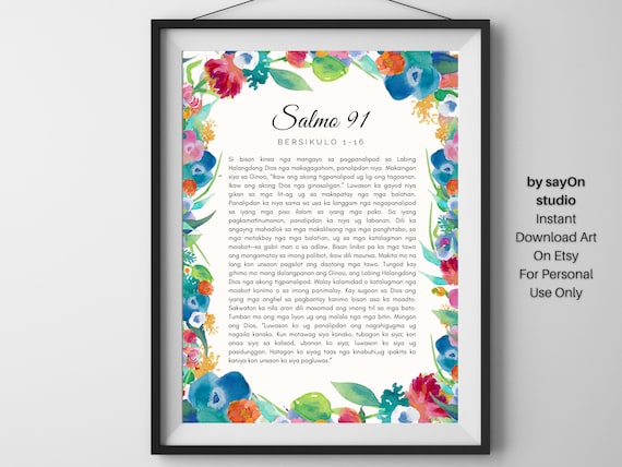 Filipino Prayer Salmo 91 Home Wall Art Decor In Floral Blue