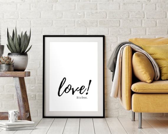 Love Its Free Black Brush Script Typography Minimalist Home Decor Poster