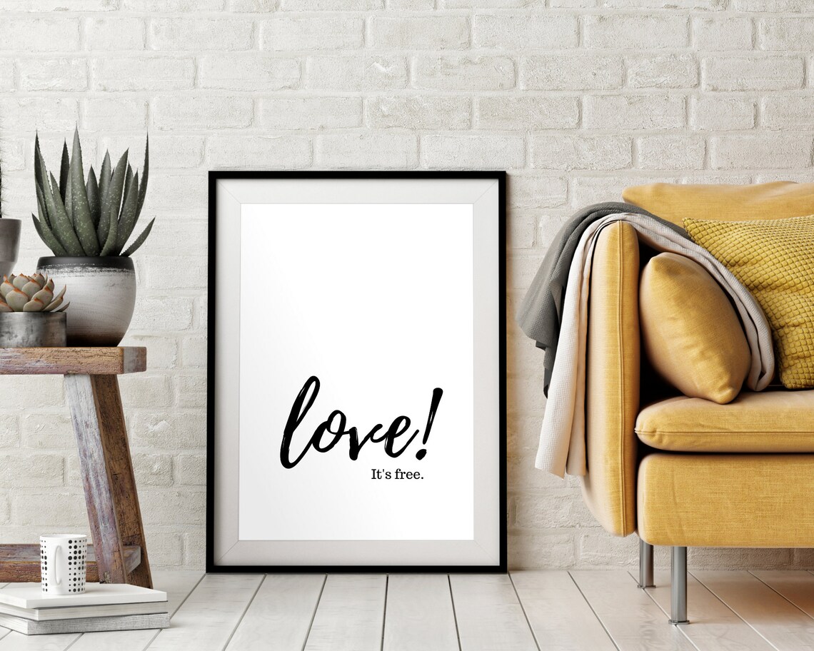 Love Its Free Black Brush Script Typography Minimalist Home Decor Poster