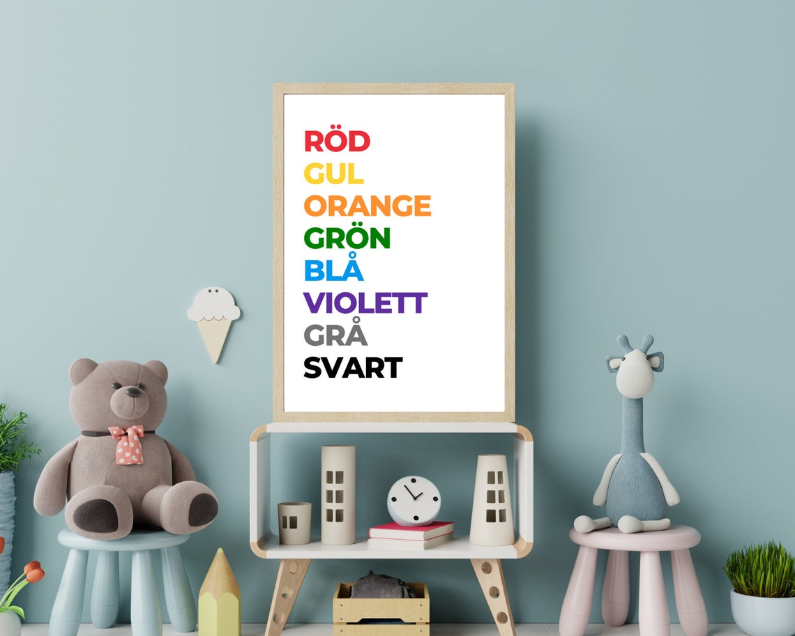 Swedish Colors Poster Red Green Blue Kids Nursery Learning Print - Image 3
