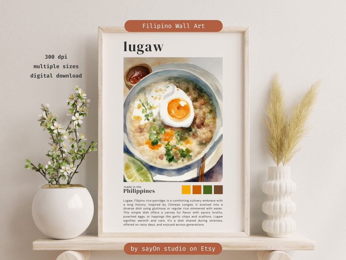 Filipino Lugaw Rice Porridge Comfort Food Watercolor Kitchen Poster