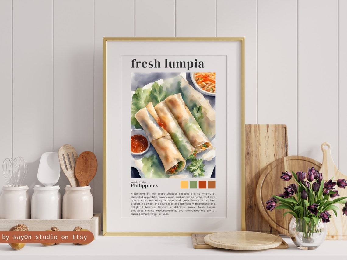 Filipino Fresh Lumpia Spring Rolls Watercolor Kitchen Decor Poster - Image 4