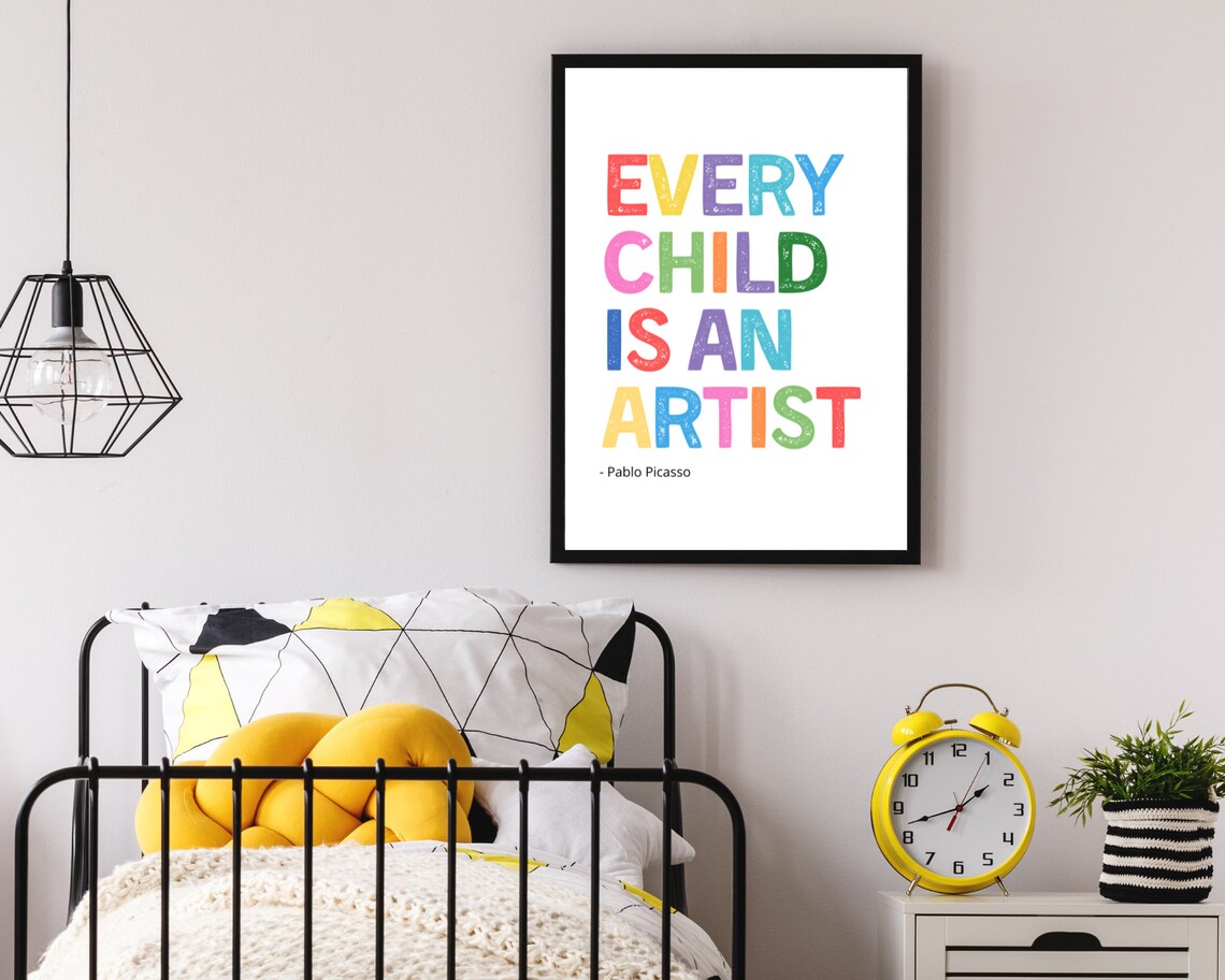 Pablo Picasso Every Child Is An Artist Colorful Kids Room Quote Poster - Image 4