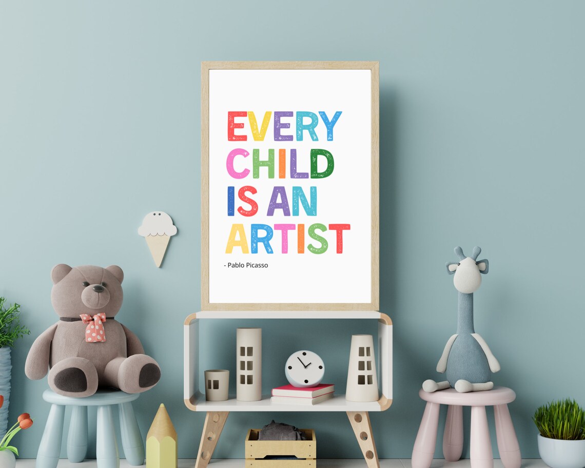 Pablo Picasso Every Child Is An Artist Colorful Kids Room Quote Poster - Image 2