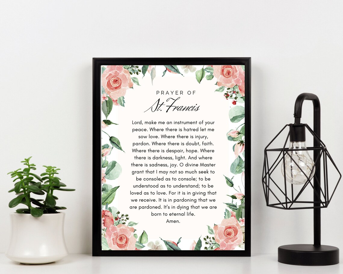 Prayer Of St Francis Of Assisi Floral Blush Pink Faith Quote Poster - Image 4