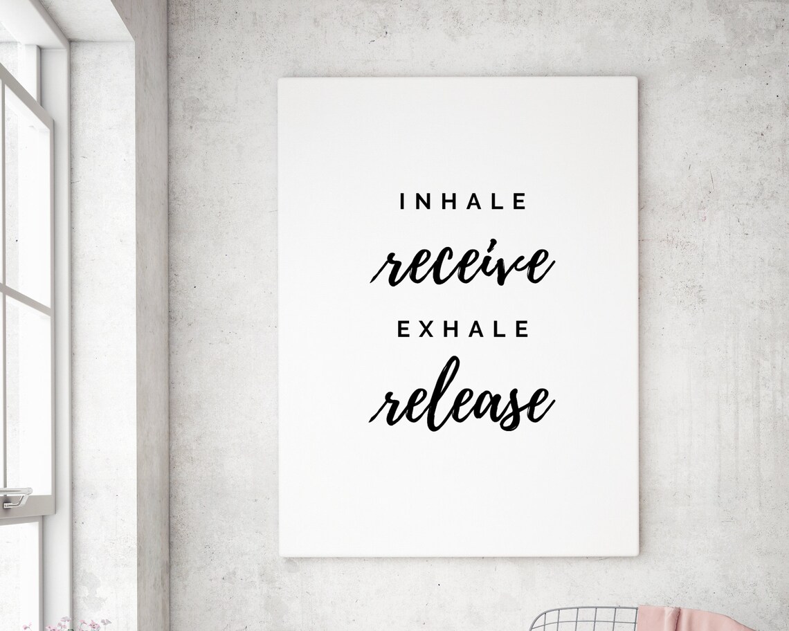 Inhale Exhale Black and White Yoga Mindfulness Art Print - Image 2