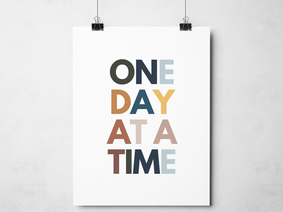 One Day At A Time Boho Rainbow Typography Motivational Quote Poster - Image 3